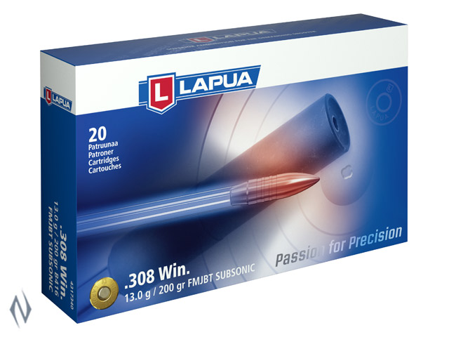 LAPUA AMMO 308 WIN 200GR FMJBT SUBSONIC 1066FPS Image
