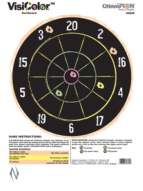 CHAMPION TARGET VISICOLOR DARTBOARD 10 PACK Image