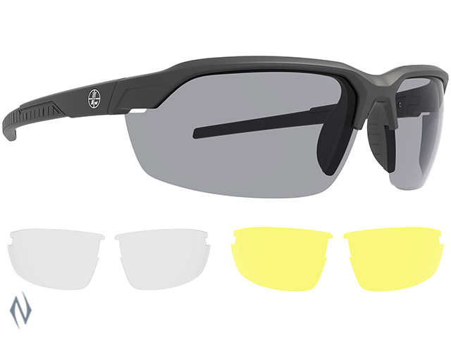 LEUPOLD SUNGLASSES TRACER MATTE BLACK SHADOW GREY INC YELLOW & CLEAR LENSES Image