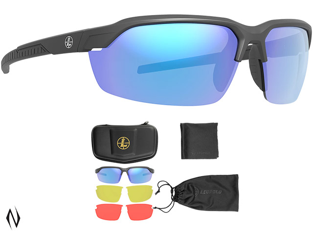LEUPOLD SUNGLASSES TRACER MATTE BLACK BLUE MIRROR INC YELLOW & RED LENSES Image